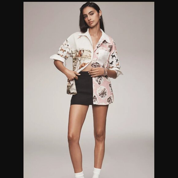 Anthropologie Maeve The Bennet Buttondown Shirt Pink Dog Pattern Graphic S SP - Picture 3 of 7